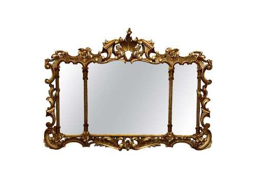 20th Century Spanish Baroque Style Ormolu Carved Walnut Gilt Horizontal Mirror