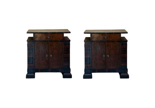 Pair Of Art Deco Sideboards Or Nightstands With Ebonized Details And Drawer