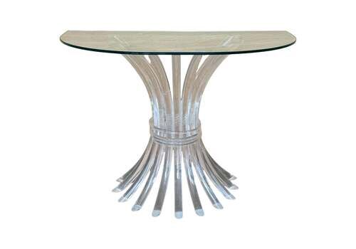 Demilune Console Table With Lucite Pedestal Base And Clear Glass Top