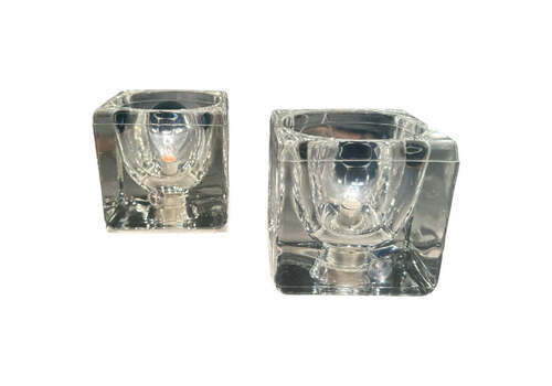 Pair Of 1970s German Peill & Putzler Clear Thick Cubed Glass Table Lamps