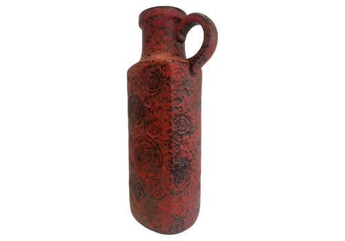 1970s German Fat Lava Scheurich Keramik Red & Black Handled "Jura" Pottery Vase