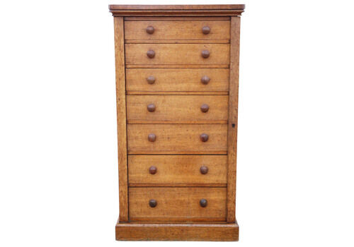 Antique 19th Century Oak Wellington Chest Of 7 Drawers – Fine Quality By Edwards & Roberts