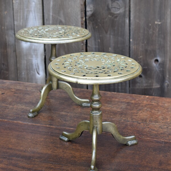 Antique Welsh Heavy Cast Brass Trivet Plant Bust Statue Display Stand ...