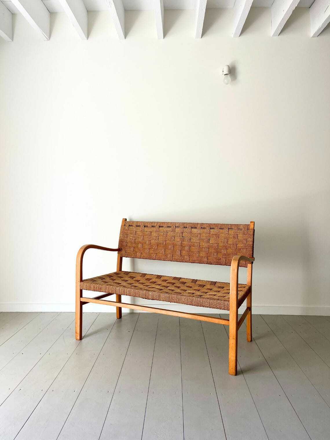 Swedish Rope Bench With Woven Seat In Bentwood Beech Modernist