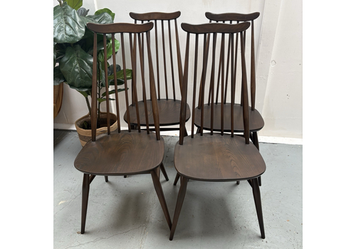 4 Vintage 1950/60s Ercol Windsor Goldsmith  “Moustache” Dining Chairs Blue Label
