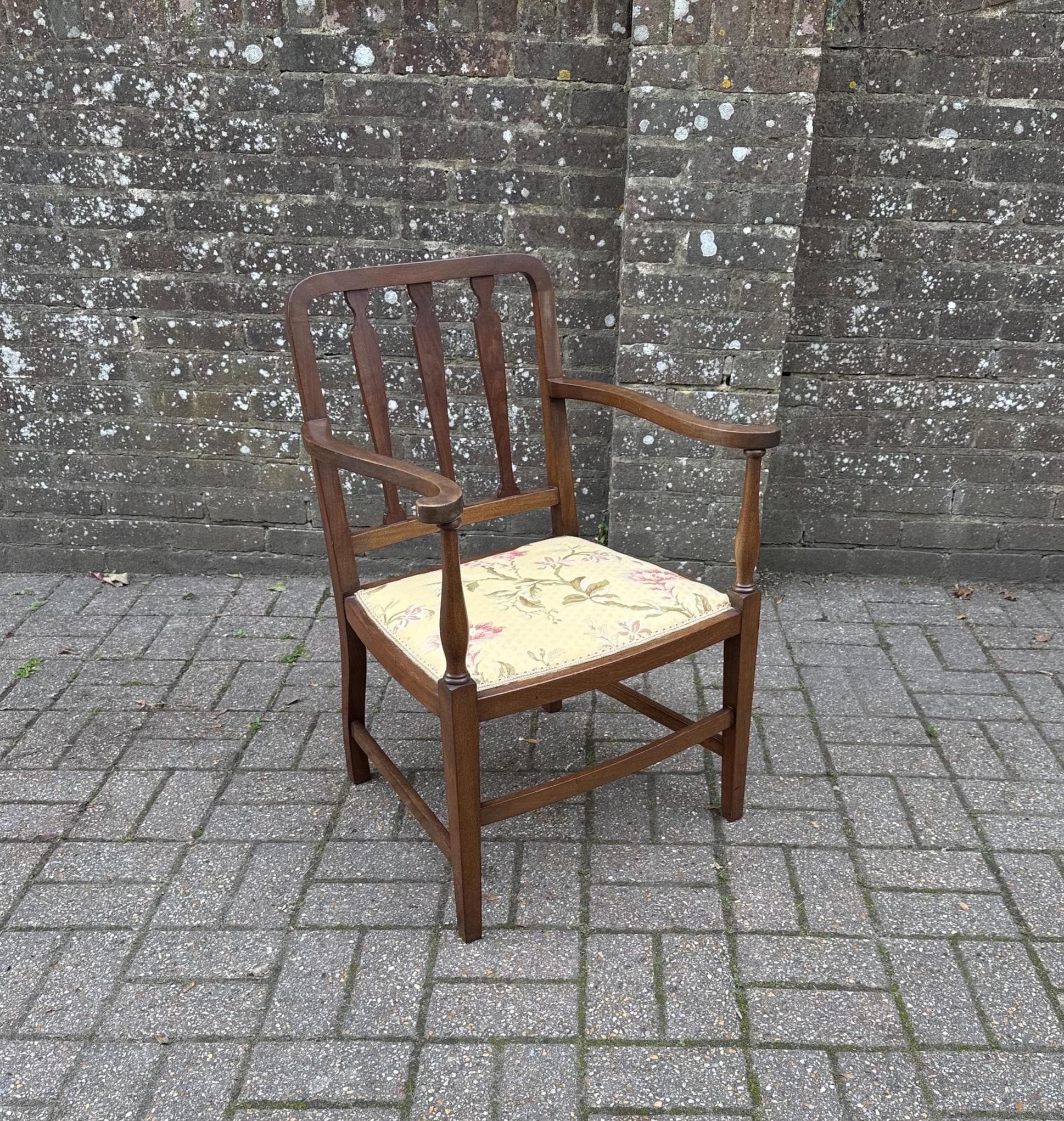 Antique 1920s 30s Edwardian Revival Mahogany Armchair With Floral - Main Image