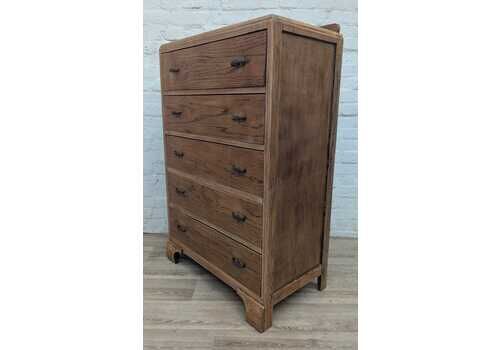 1950's Stripped Oak 5 Drawer Tallboy Chest Of Drawers