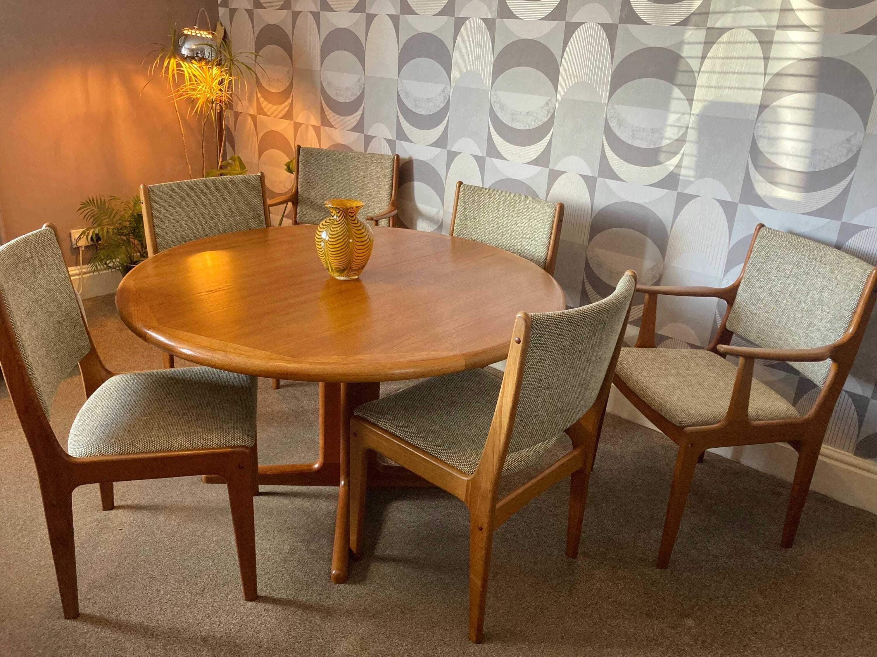Mid Century Teak Dining Set Extending Cj Rosengaarden Table And