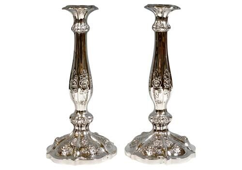 Pair Of Antique Vienna Biedermeier Silver Candle Holders, Dated 1856