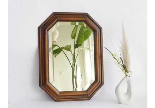 Vintage Wooden Octagon Beveled Mirror, Scalloped Farmhouse Wall Mirror, 3d Wood Frame Mirror