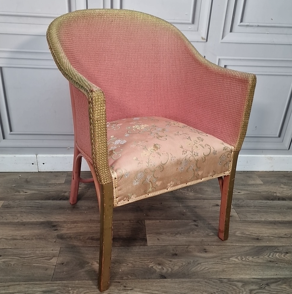 Vintage Lloyd Loom Style Tub Chair – Woven Pink Armchair Retro Mid