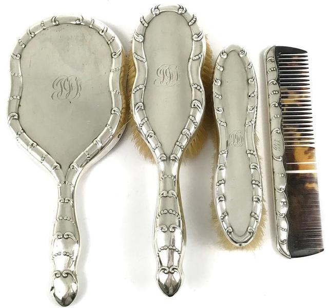Antique Dressing Table Set Sterling Silver Hand Mirror Antique Dressing Table Set Sterling