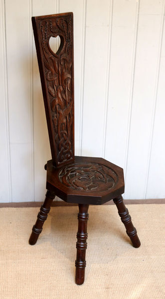 Carved Oak Spinning Chair English C 1900