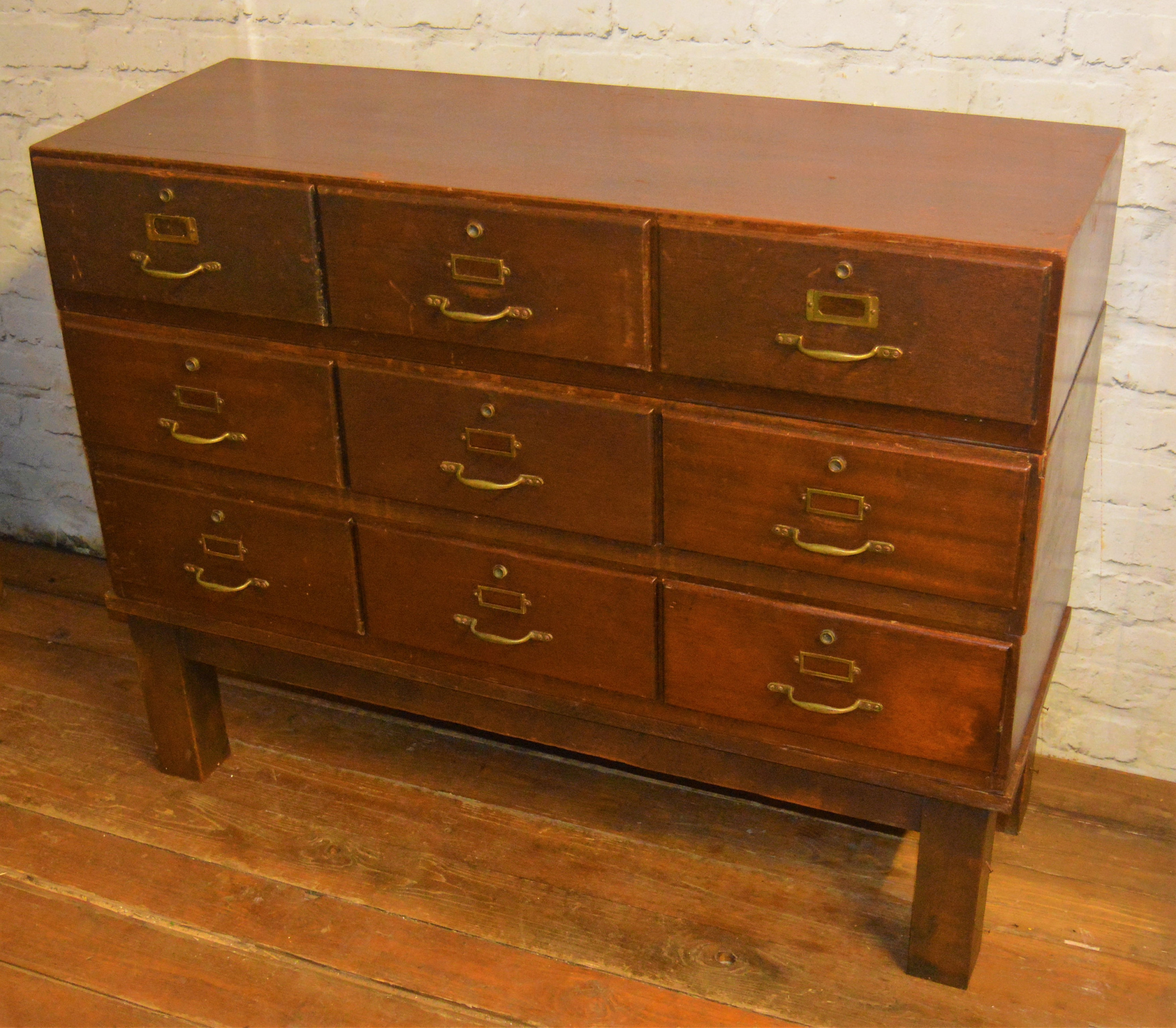 1940s Mahogany Nine Draw Cabinet Card Index Holder Industrial