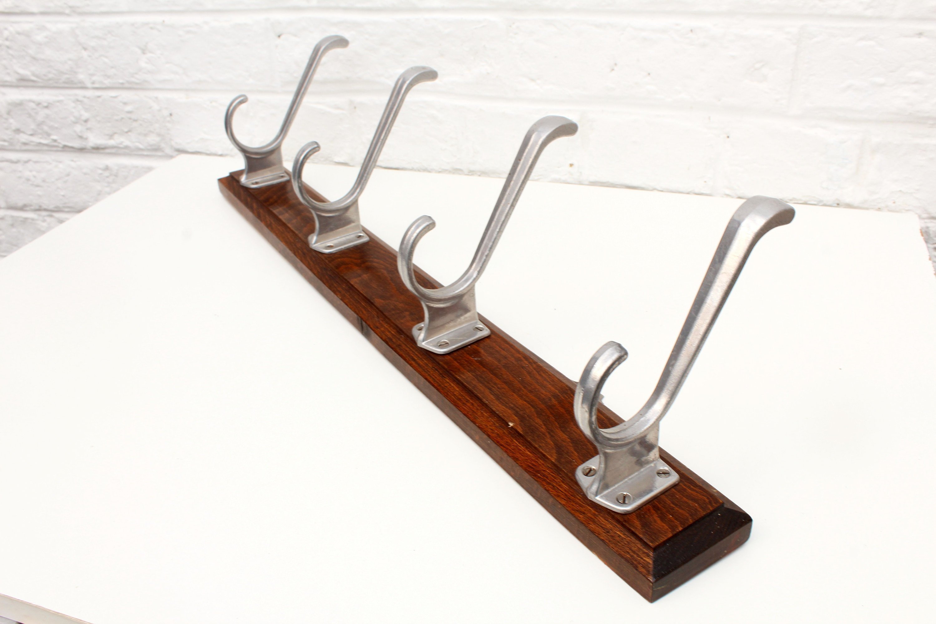 Vintage Wood Wall Hanging Coat Rack Hat Rack Clothes Rack Silver
