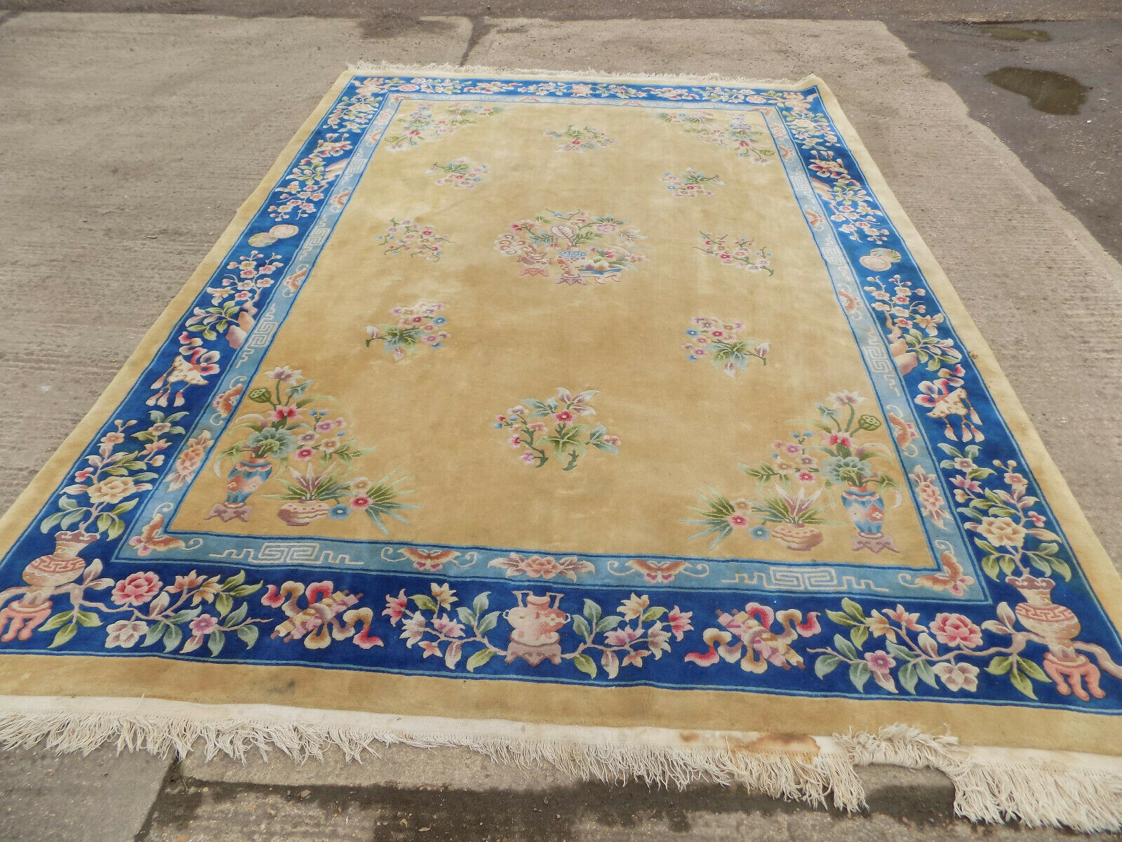 Vintage Large Chinese Fl Wool Thick Pile Carpet 12 X 9 Fl Wool Thick Pile Carpet