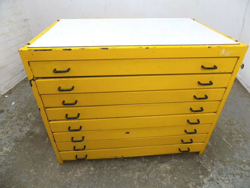 Industrial Metal Plan Drawers Painted Yellow 8 Drawers Office Home