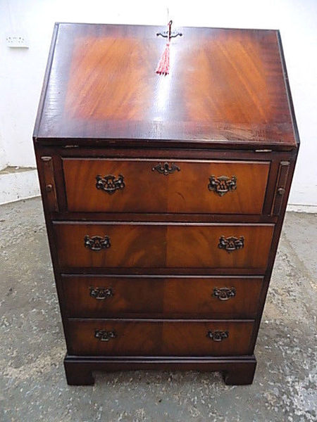 Small Mini Antique Reproduction Bureau Bracket Feet Drawers Desk
