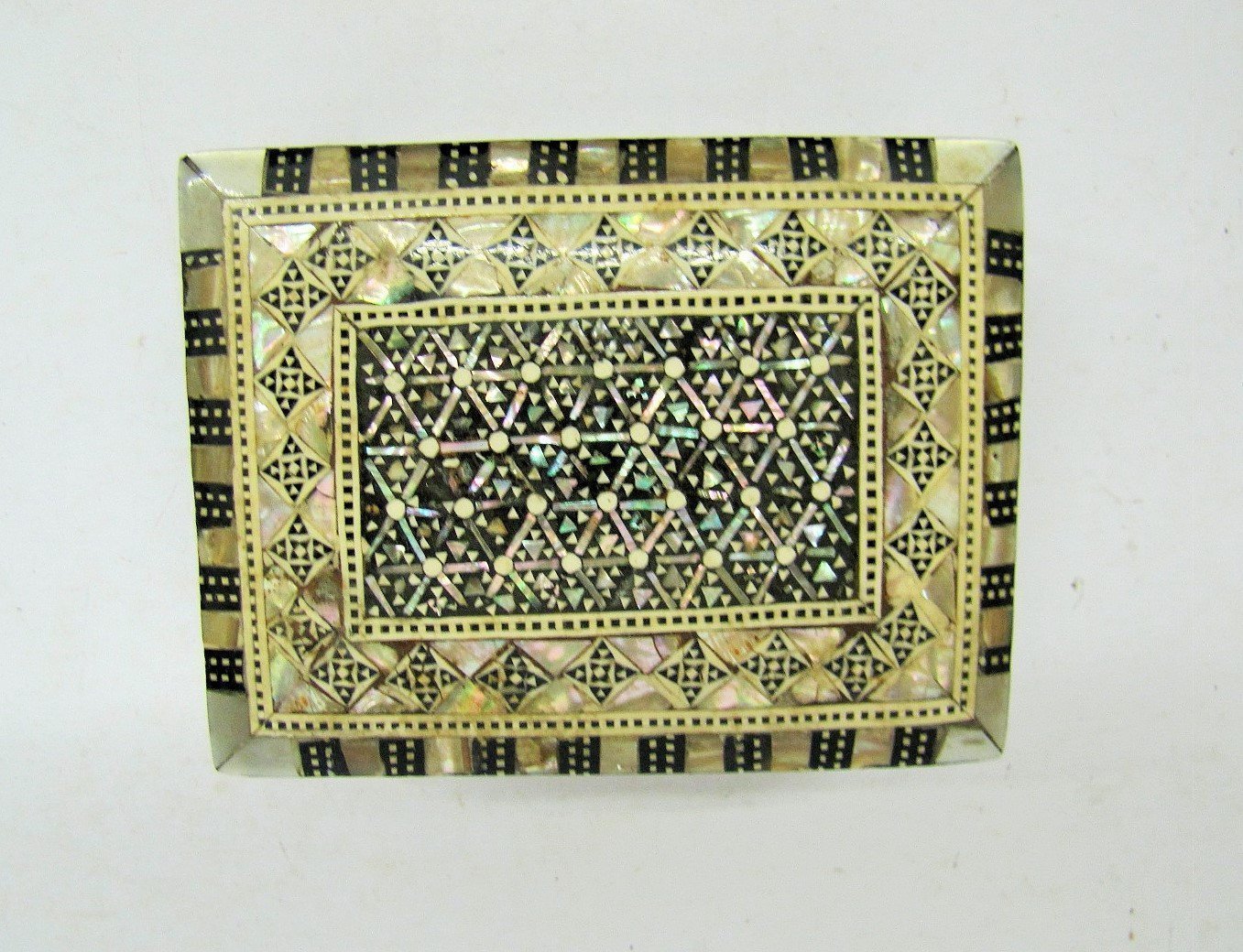 Vintage Hand Made Egyptian Wooden Box Trinket Mother Of Pearl 1 8