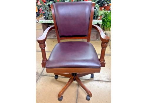 Vintage Leather & Wood Swivel Office/ Desk Chair