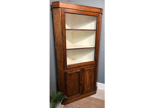 Antique Glazed Corner Oak House Keepers Cupboard