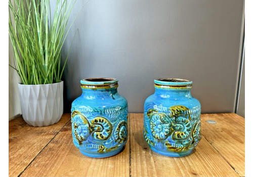 Pair Of Mid Century 60's Carstens Tonnieshof West German Pottery Ammonite Vases