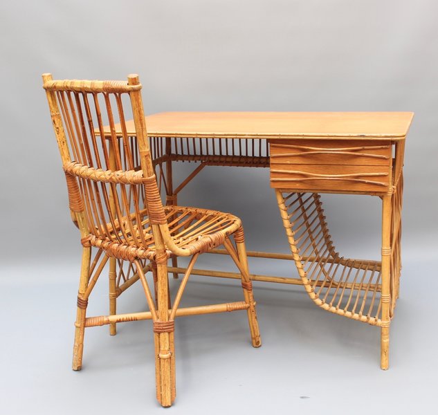 Rattan Desk Vanity Table And Chair By Louis Sognot Circa 1950s Rattan Desk Vanity Table And Chair By Louis Sognot Circa 1950s