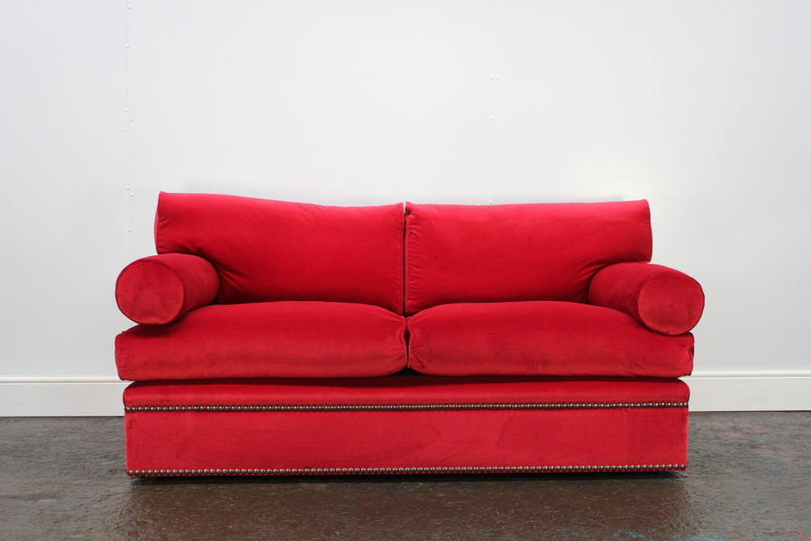 Rare Mint George Smith Bolster 2 5 Seat Sofa In Raspberry Red Italian Velvet