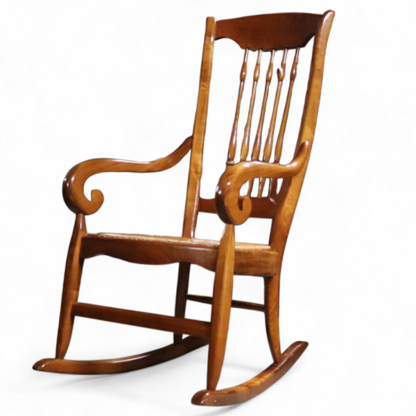 Vintage Traditional Cherry Wood Rush Seat Rocking Chair | Vinterior
