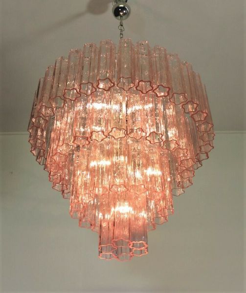 Huge Vintage Murano Glass Tiered Chandelier 78 Pink Glasses | Vinterior Huge Vintage Murano Glass Tiered Chandelier 78 Pink Glasses | Vinterior