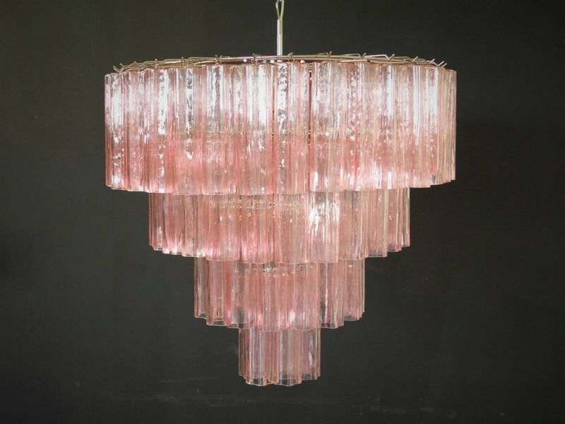 Huge Vintage Murano Glass Tiered Chandelier 78 Pink Glasses | Vinterior Huge Vintage Murano Glass Tiered Chandelier 78 Pink Glasses | Vinterior