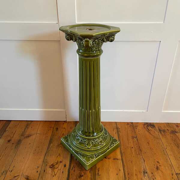 Majolica Ceramic Green Tall Plant Stand Column Pillar Jardiniere ...