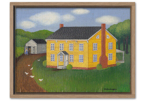 Charming Farmscape Oil On Board By Celebrated American Folk Artist Charles Wehringer