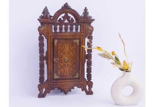 Antique Carved Wooden Wall Cabinet With Brass Hardware, Victorian Style Hanging Cabinet, Ornate Storage Cupboard