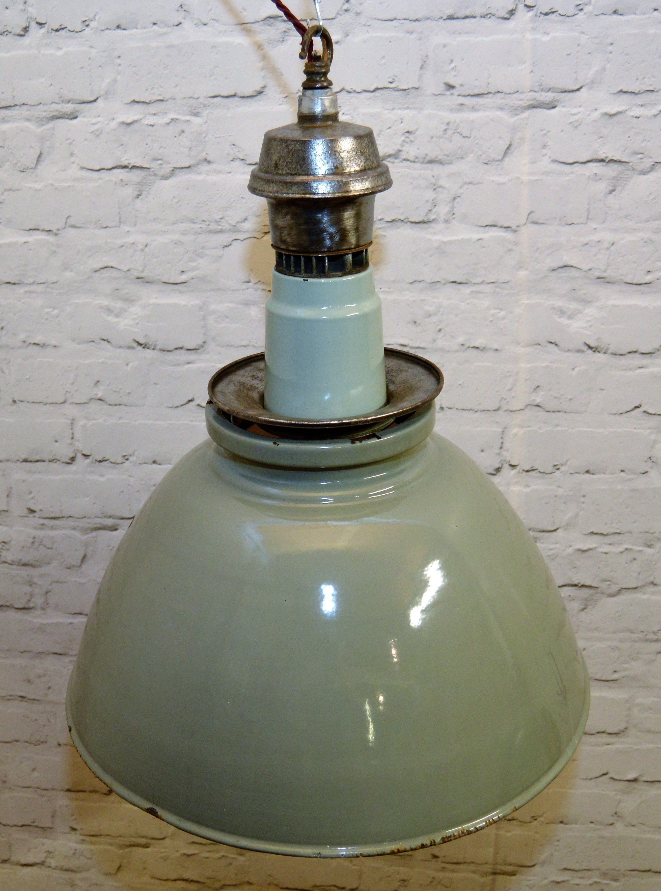1940s Benjamin Industrial Pendant Lamps Light Enamel Antique