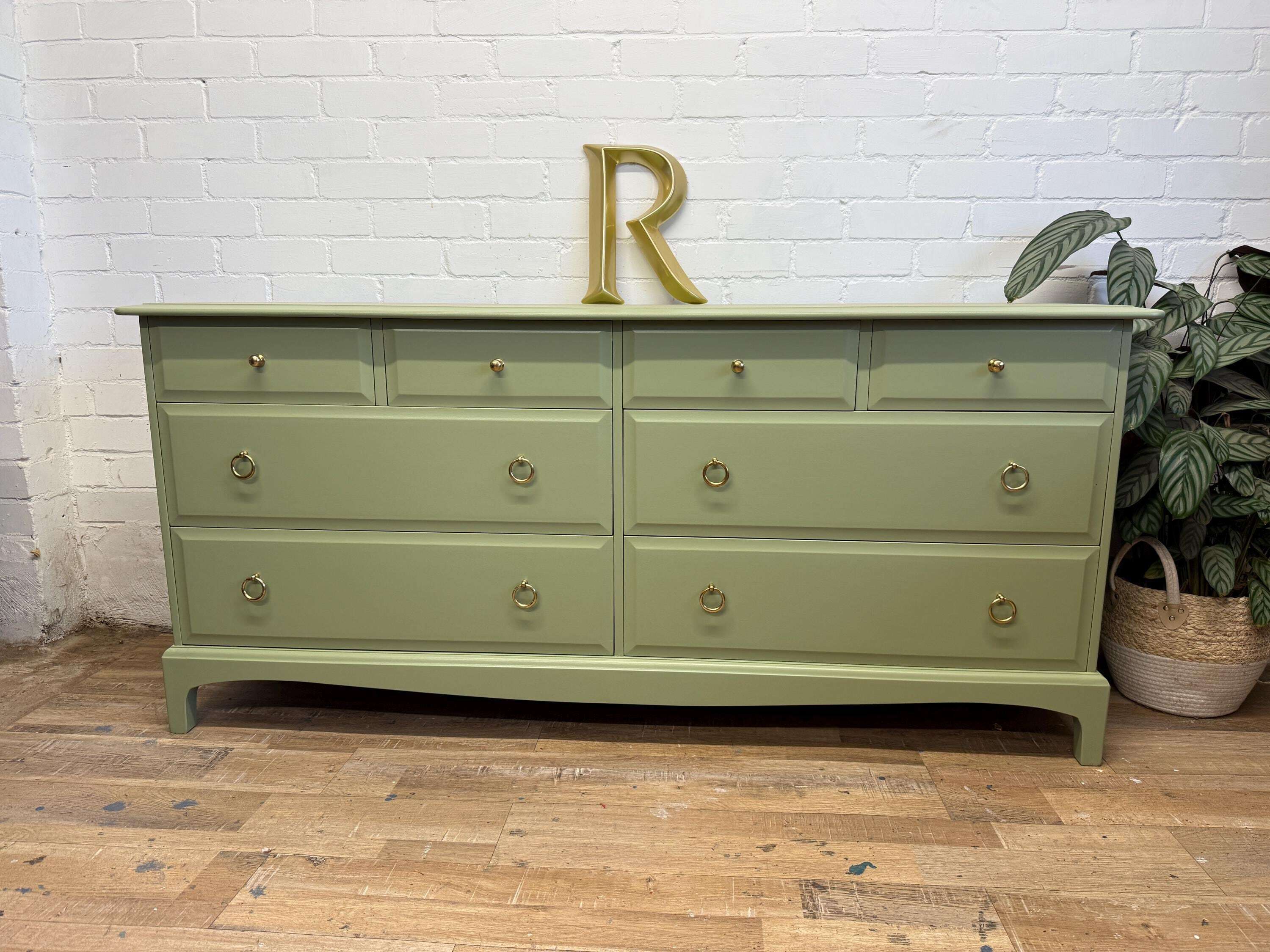 sachin and babi light blue dress Mid-Century High-Gloss Hunter Green Gilt 3-Drawer Dresser