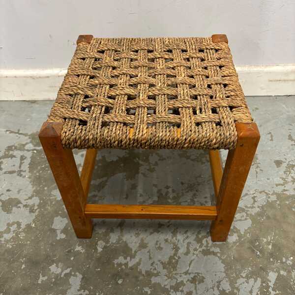 Vintage Wooden Rope Stool Rustic Footstool Woven Top | Vinterior