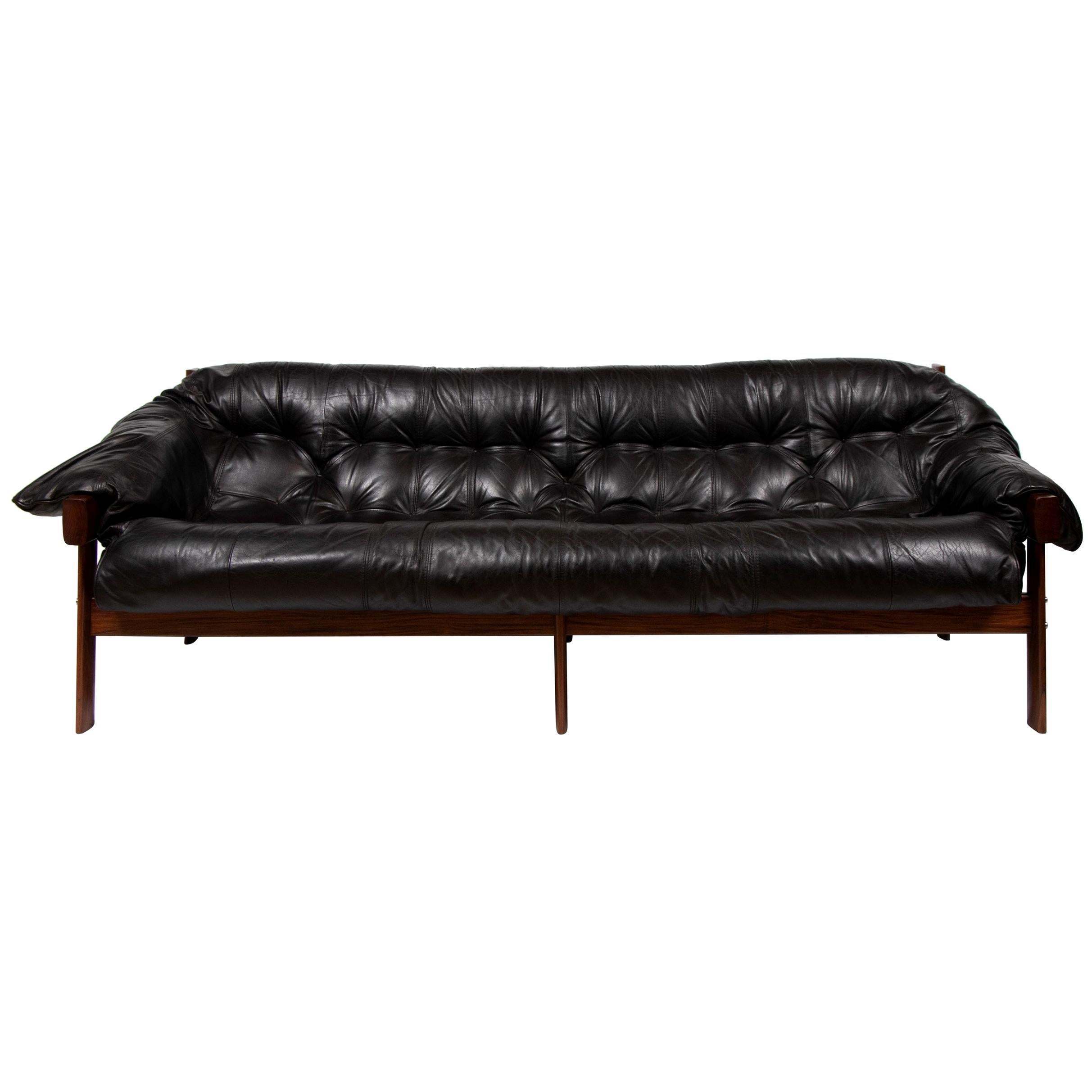 Brazilian Leather Tufted Sofa By Percival Lafer Circa 1960