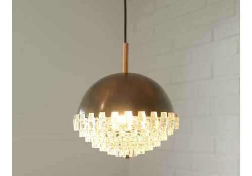 1/4 Vintage Glass Pendant Light / Brutalist Copper Bar Lamps / Mid Century Modern 1970's