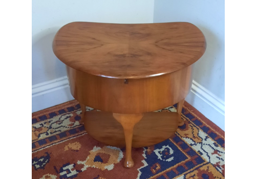 Vintage 1950's Walnut Two Tier Kidney Shaped Sewing Box  Lift Up Lid