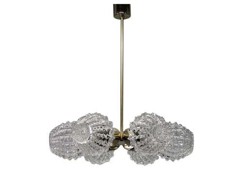 Mid Century Sputnik Brass Glass Chandelier, 1970s Czechoslovakia