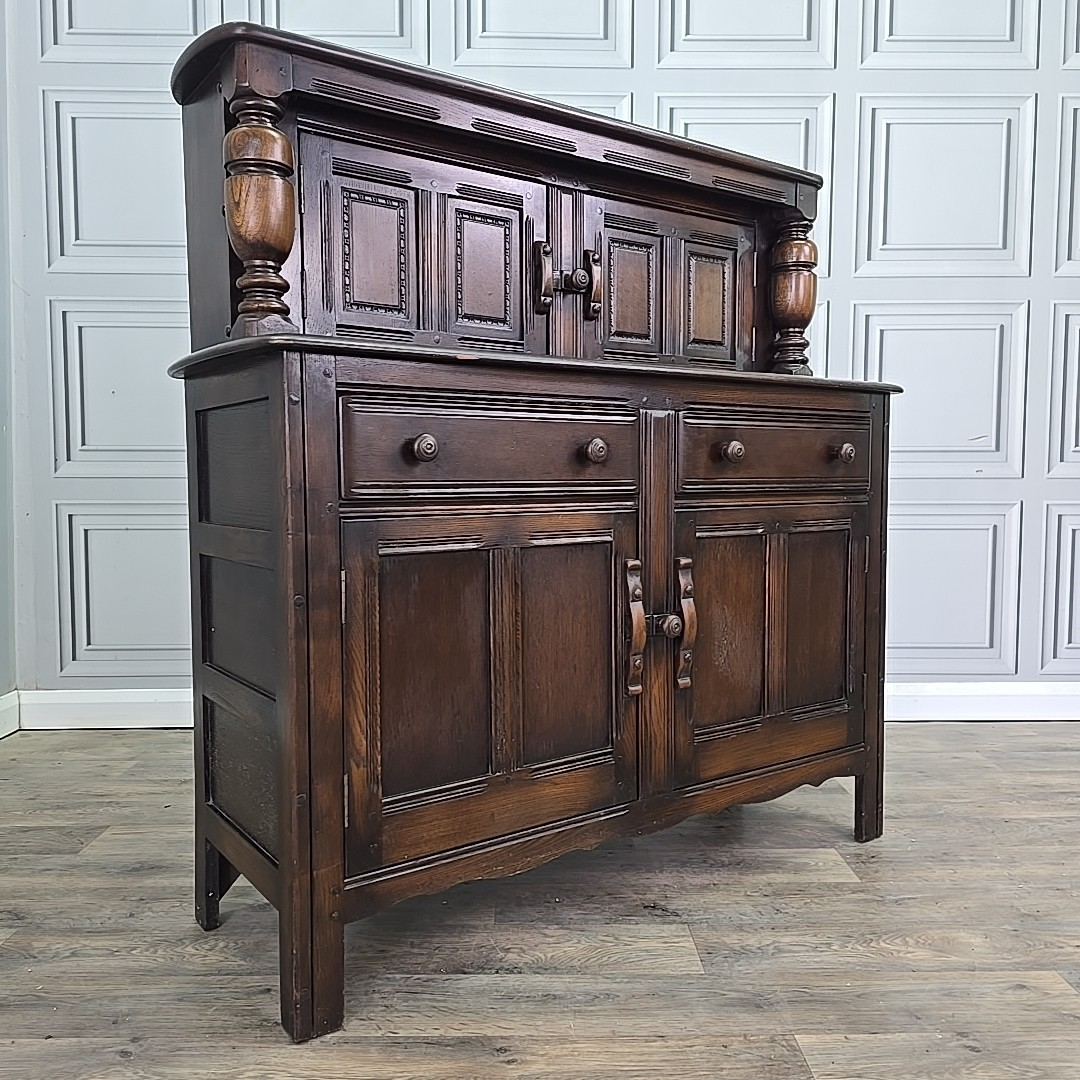Vintage Ercol Sideboard Buffet Cabinet – Elm Court Cupboard Jacobean Style