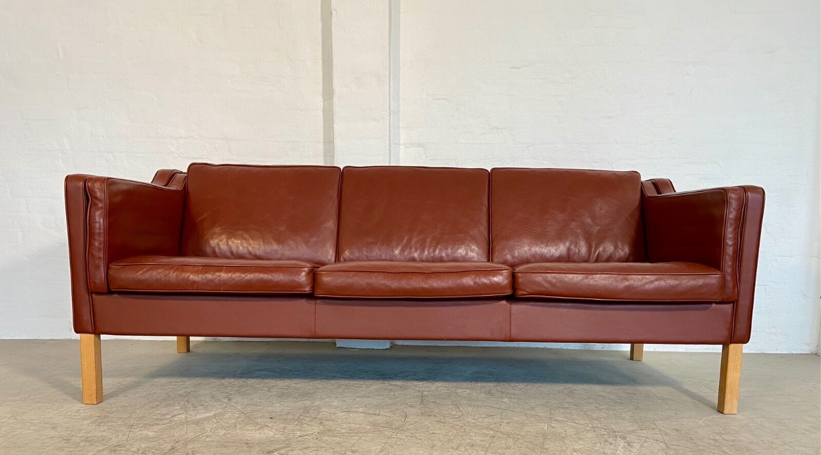 Vintage Danish Mid Century Mogens Hansen 3 Person Cognac Leather