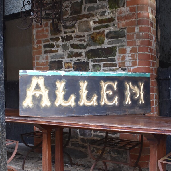 Antique Original Salvaged Allen Hand Carved Gilt Painted Wooden Shop ...