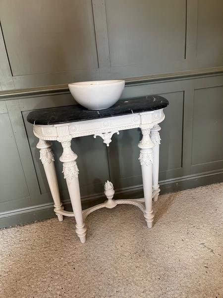 Vintage Table For Wash Basin French Style Carved Marble Top | Vinterior