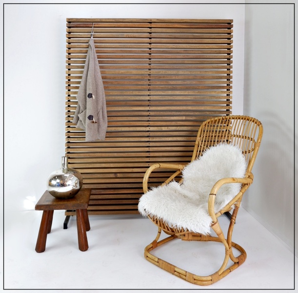 Slatted Wood Panel Room Divider Or Slatted Coat Rack With 10 Mobile ...