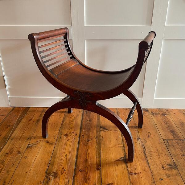 Curved Wooden Curule Chair Antique Mahogany Wood X Frame Stool Early ...