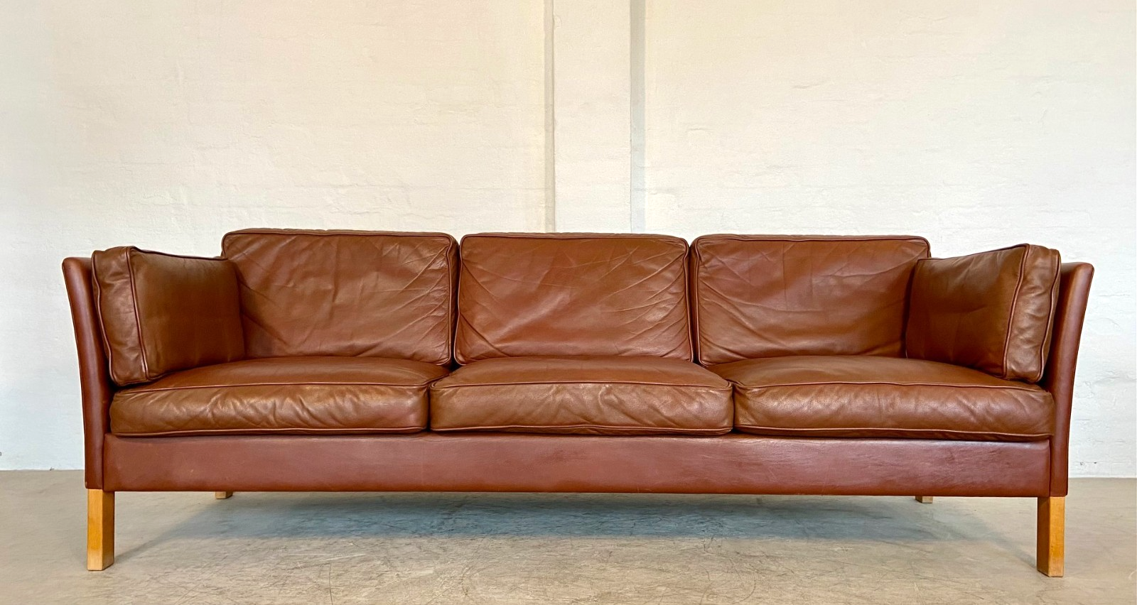 Vintage Danish Mid Century Mogens Hansen 3 Person Cognac Leather