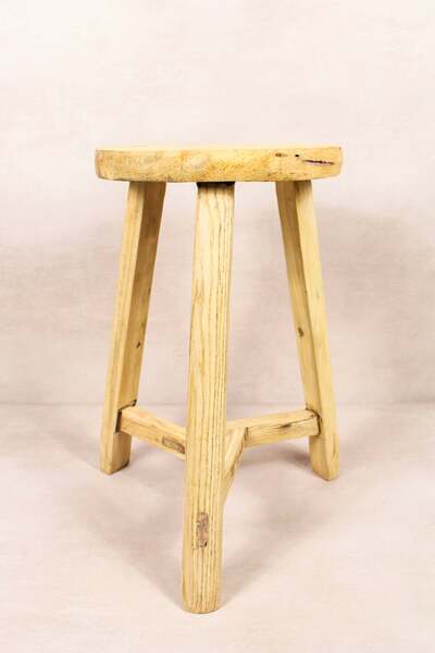 Vintage Rustic Round Stool Elm Wood | Vinterior