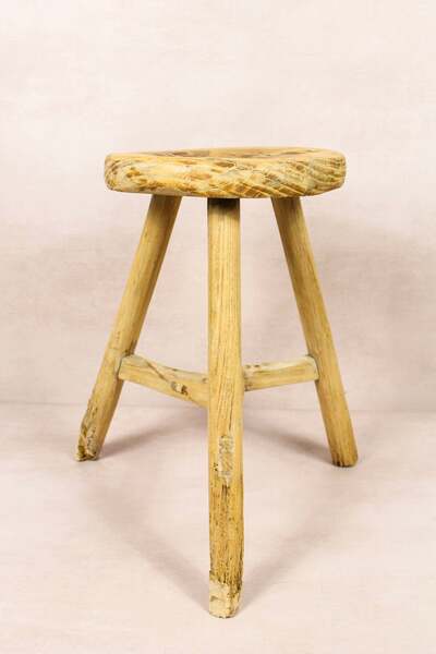 Vintage Rustic Round Stool Elm Wood | Vinterior